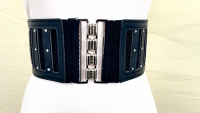 8445 Women Fashion Black Wide Elastic Waistband Belt Hip High Waist Silver Women Fashion Belt Hip High Waist Black Wide Elastic Band  main image 3