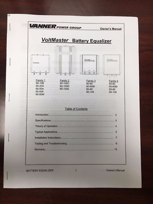 Vanner VoltMaster Battery Equalizer , Owner's Manual