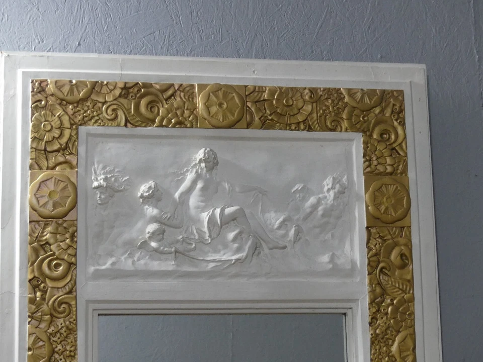 Trumeau Art Déco En Stuc Doré Et Bas Relief Scène à l'Antique Vers 1925 - Photo 3/4