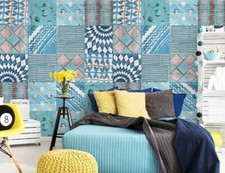 3D Blue Tile Pattern G16731 Wallpaper Wall Murals Removable Self-adhesive Honey