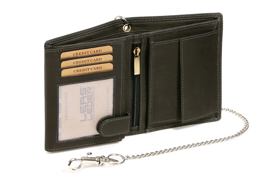 Biker Geldbörse RFID Schutz Portemonnaie Kette LEAS MCL Vintage Leder, schwarz