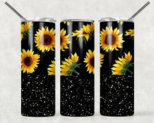 20 oz. Skinny Sublimation tumbler Sunflower and Black glitter