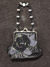 Bijoux Terner Satin Evening Black Bag Purse Beaded Chain Sequins