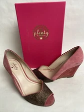 PLENTY by Tracy Reece Pink Peep Toe Wedge Pumps Size 38 8