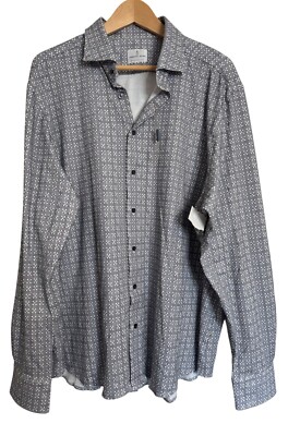 Emanuel Berg Modern 4 Flex Stretch Size XXL 18'' Sport Shirt Grey Floral Pattern