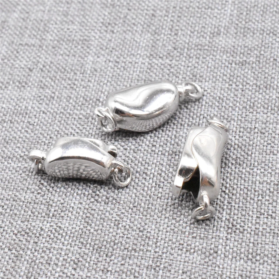 2pcs of 925 Sterling Silver Coffee Bean Oval Pearl Clasps with Rhodium Plated - Image 3 of 4