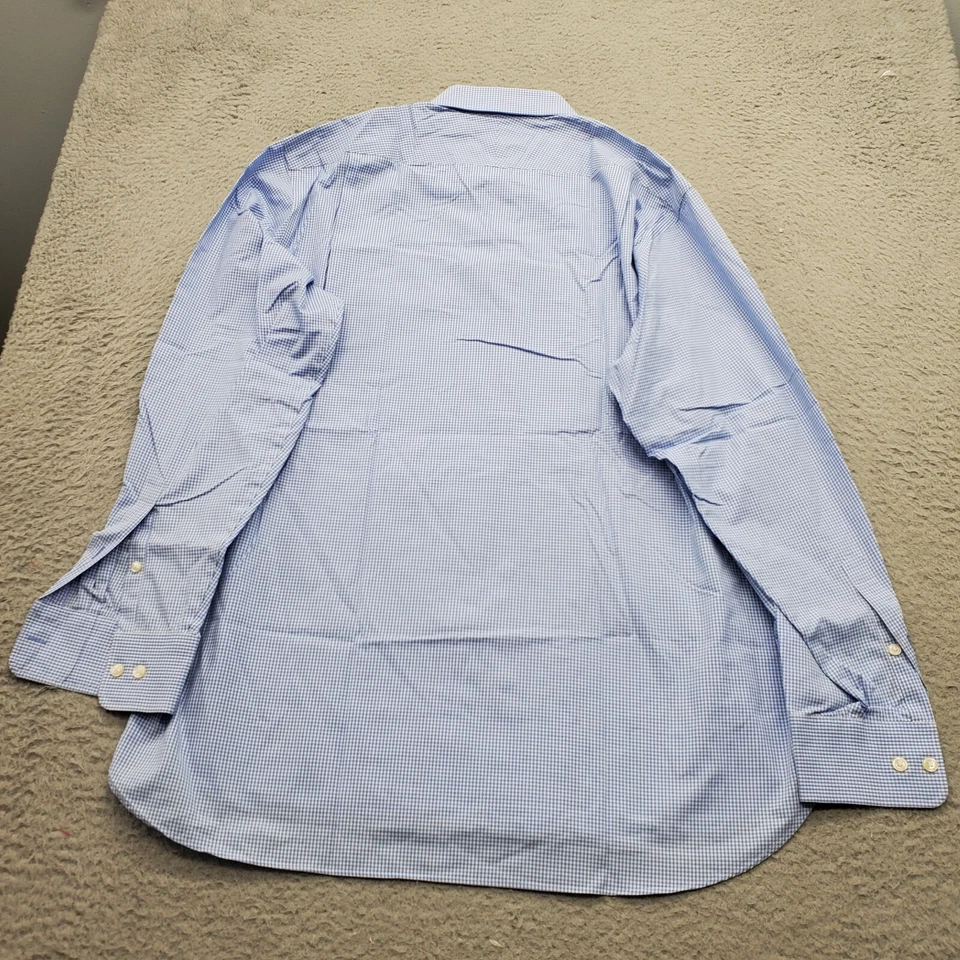 Black Brown 1826 Dress Shirt Mens 17.5 Blue Gingham Classic Non Iron Button Down - Image 2 of 4