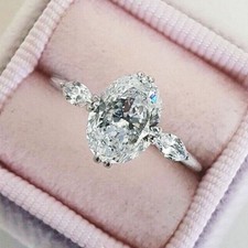 3.00 CT Oval Cut white CZ Three Stone wedding  engagement Ring in 925 Silver