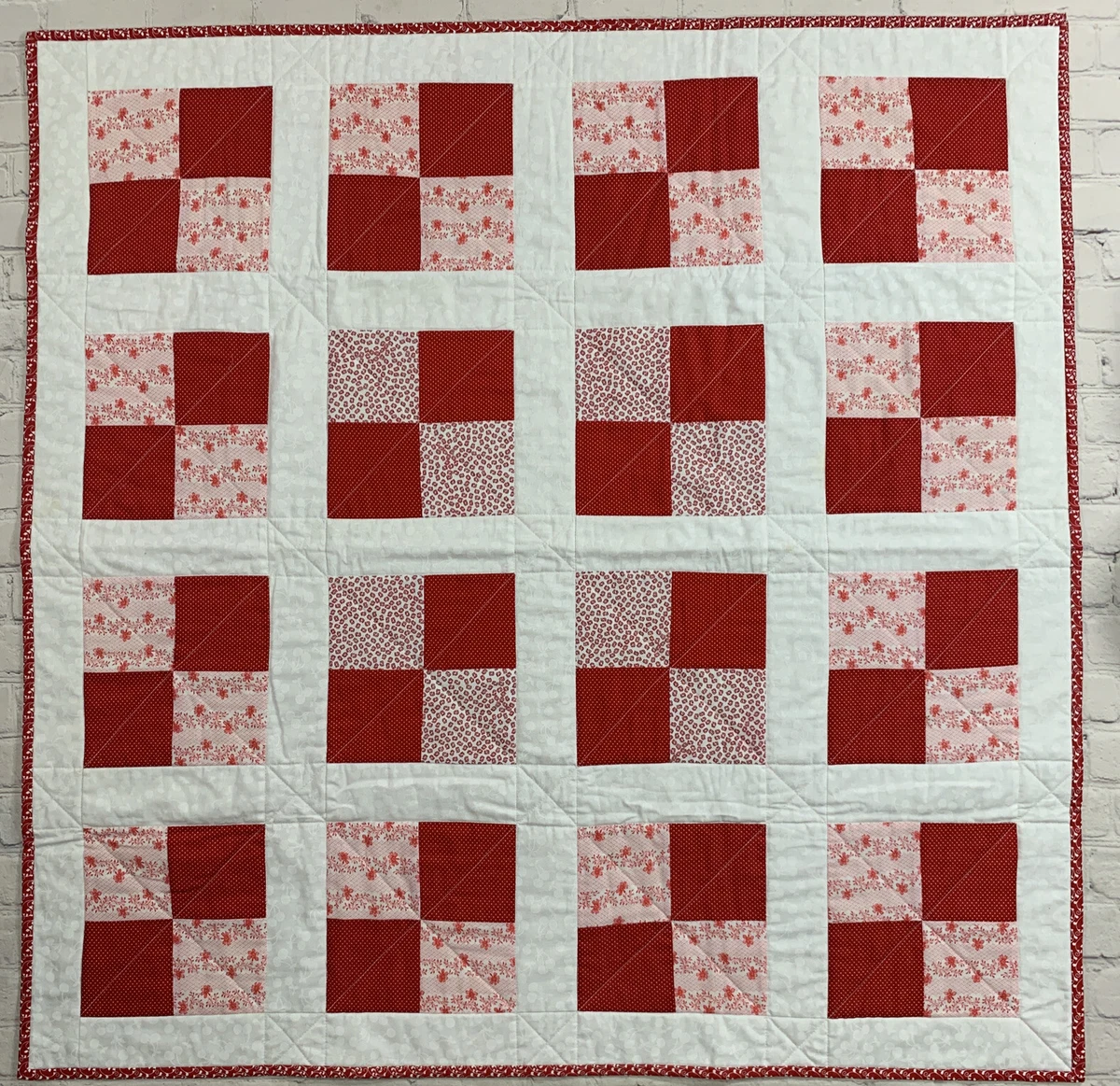 Handmade Baby Quilt Lap Blanket Wall Hanging Table Topper Red