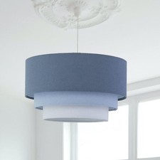 Modern Ombre Blue Linen Ceiling Light Shade Easy Fit Pendant Lampshade