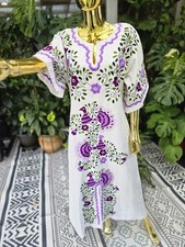 Vintage 1970s Mexican Embroidered Folk Dress   Boho Floral Puebla Tunic Size 8