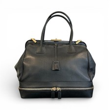 VTG Vintage Authentic Prada Madras Cerniera Black Doctor Bag With Gold Accents