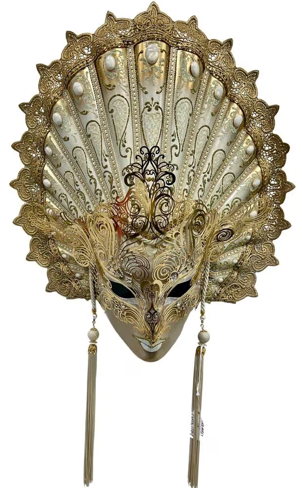 Intricate Gold Papier Mache Venetian Wall Mask – Traditional Italian Craft