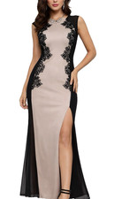 Lipsy Nude Black Maxi Dress 12 Party Occasion Evening Wedding Prom Side Slit