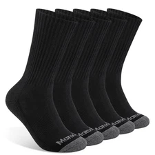 Mens 100% Cotton Moisture Wicking Cushioned Crew Socks, Athletic Performance ...