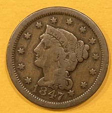1847 CHEVEUX TRESSÉS GROSSE PIÈCE DE MONNAIE 1C N-4 R-3 BN 1057P