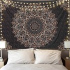 Black Mandala Tapestry Wall Hanging Psychedelic Wall Tapestry Aesthetic India...