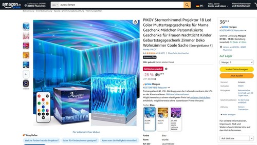 Aurora Lampe Sternenhimmel Projektor 18 Led Color Nothern Lights Polarlichter