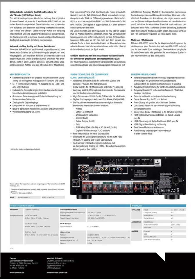 Denon AVR-X2000 AV-Receiver | 7.1 | Top-Zustand | mit Zubehör - Bild 4 von 4