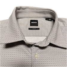 Hugo Boss Performance Shirt Mens Sz Medium Gray Slim Fit Geometric Print Stretch
