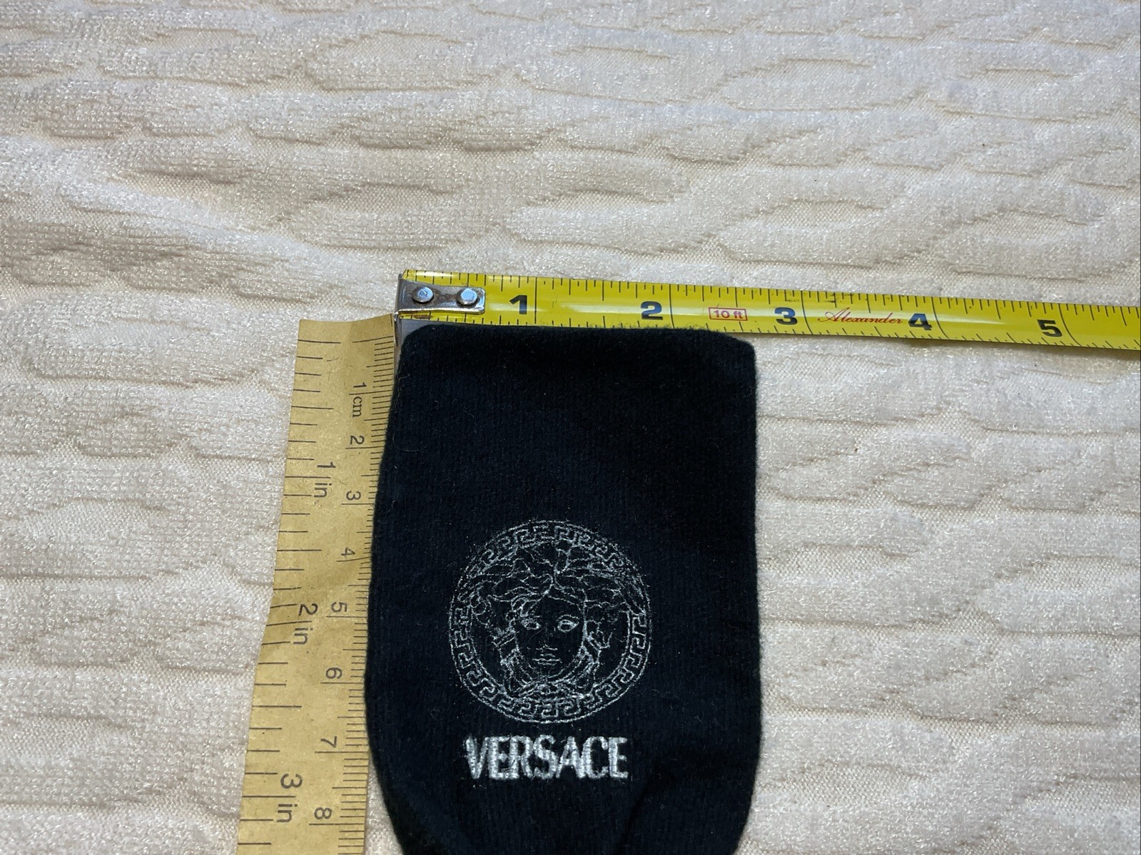Versace Small Blue Fabric Jewelry Pouch Empty Elastic Bag 4.25 x 2.5 in thumbnail 6