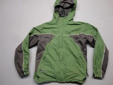 REI Jacket Kids XL Green Gray E1 Elements Hooded Rain Coat Nylon Zip Lightweight