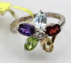 Multi Colored Flower Gemstone Sterling Silver Ring 925 Vintage Size 7
