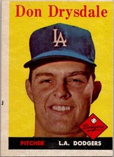 1958 Topps DON DRYSDALE Los Angeles Dodgers #25 EX+ Condition O/C 2nd YEAR (2)