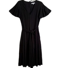 Preston & York Short Sleeve Midi Dress Size 10 Black Eyelet Embroidered
