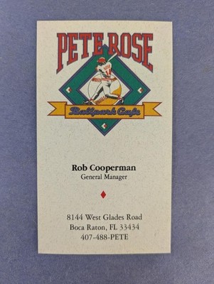 Ballpark Cafe GM - PETE ROSE - Business Card - Hit King - Cincinnati Reds