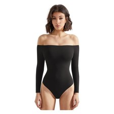 MSRP 42 SUUKSESS Women's L Black Off the Shoulder Long Sleeve Bodysuit Doub