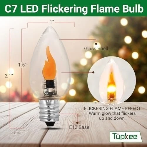 Tupkee LED C7 Flickering Flame Bulb - E12 Base, 0.06 Watt, Warm Glow Flickers - Image 2 of 4