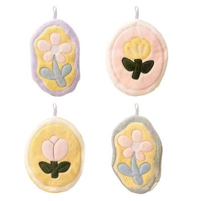Floral Pattern Hand Towel With Hanging Soft Plush For Delicate Skin Care