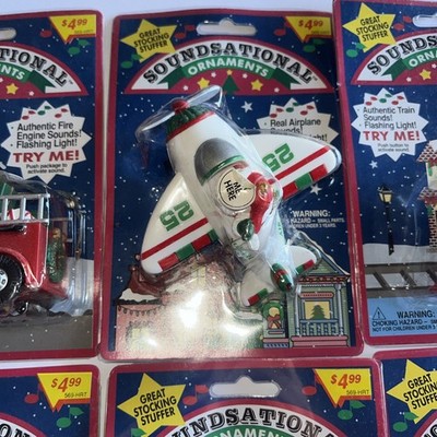 VTG 1997 Bradford Soundsational Ornaments Fire Trucks Trains Airplanes Lot of 6