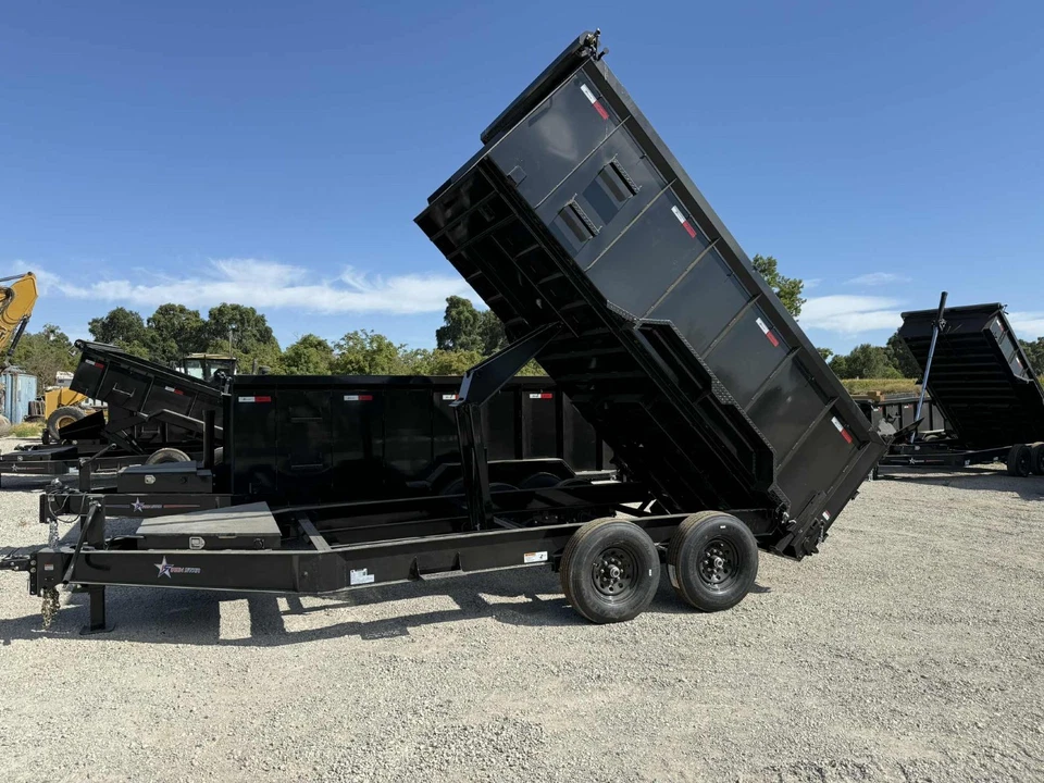 Remolque de volteo Iron Star 7x14x4 14k con elevador de tijera, neumáticos de 14 capas y neumático de repuesto Foto 2 de 4