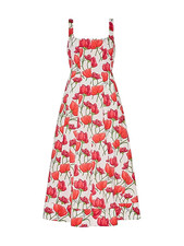 MILLY NIA RED PEONIA SQUARE NECK POPLIN MIDI DRESS SIZE 10 450