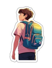 Anime Style Backpack School Boy Design Die-Cut Vinyl Decal Sticker, Decorative
