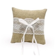 Wedding Ring Bearer Pillow, Ring Cushion Vintage Rustic Burlap Ring Holder for