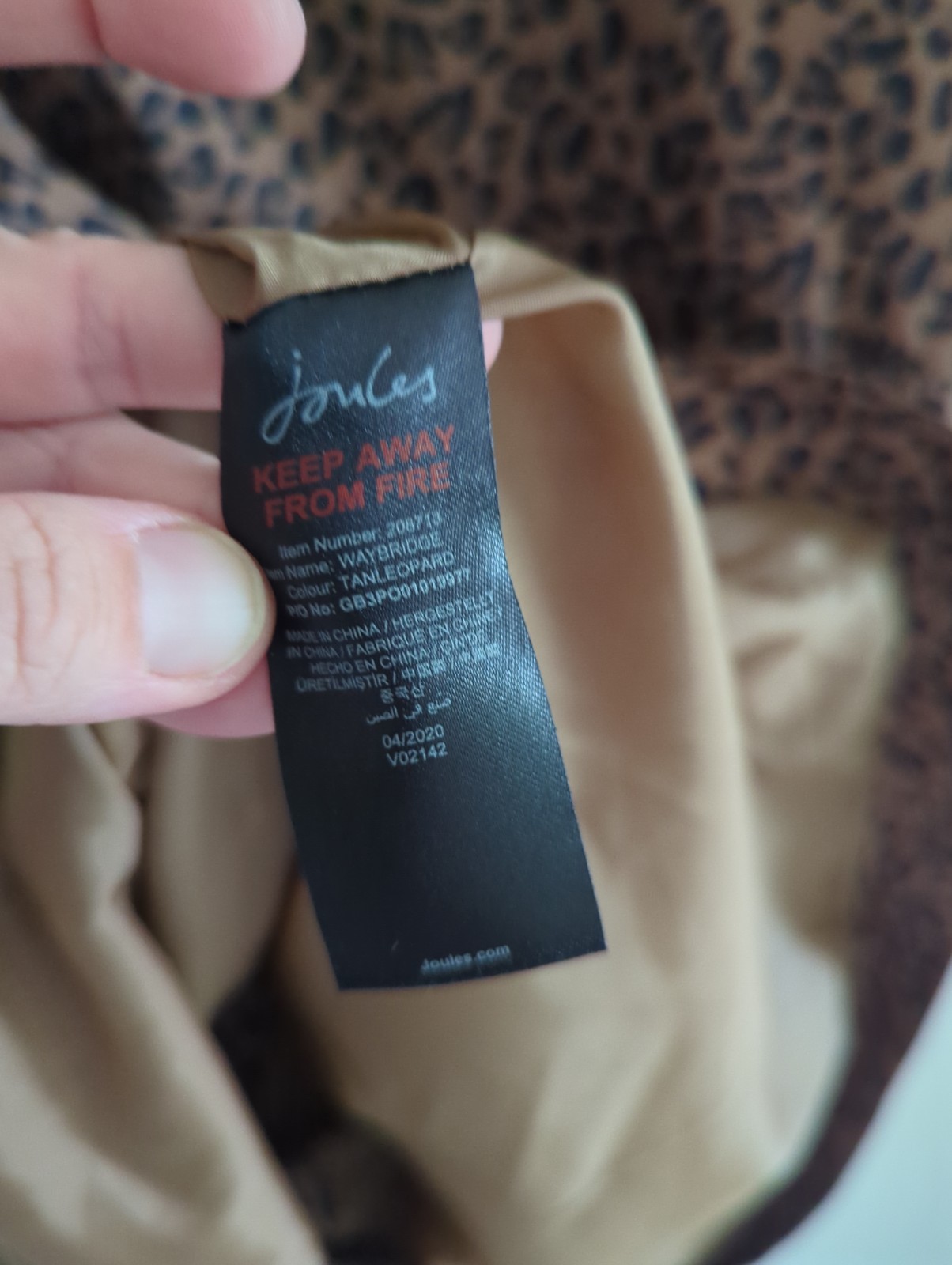 Joules Waybridge Relaxed Fit Waterproof Pack Away Raincoat Tan Leopard Size 10 image 8