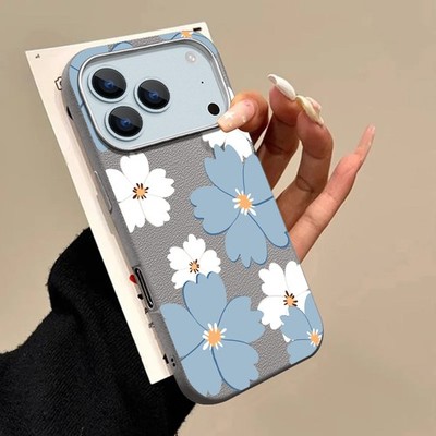 Lotusblüte Handyhülle für iPhone 16 17 Pro Max Air 15 14 13 Leder Schutz Cover