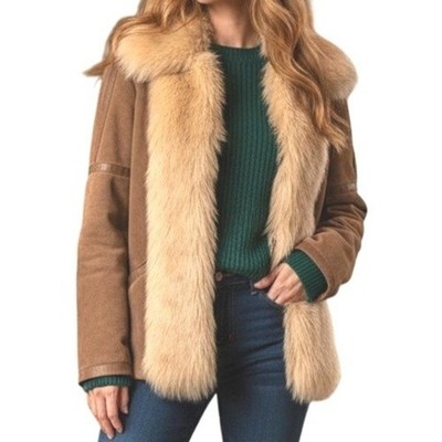 Ms. Pioneer Suede Leather Jacket Womens 10 Brown Faux Fur Trim Vintage Western