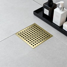 Square Shower Drain 4 inch, Brushed Gold 304 Stainless Steel Floor Drain for ...