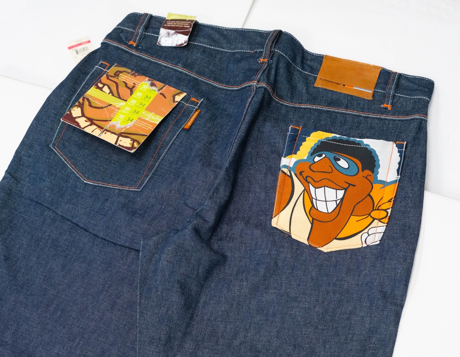 VTG FUBU Platinum Y2K Fat Albert Baggy Jeans 38x34 Brown Hor