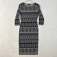 Forever 21 Bodycon Dress Womens Medium Black White Excellent Geometric Tribal