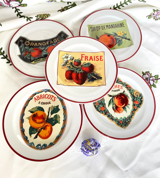 "5 bebidas de frutas vintage Rosanna Harvest Market 6"" plato de aperitivo Williams-Sonoma"
