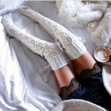 Women Over Knee Twist Socks Bunching Stockings Knitted Acrylic All Season