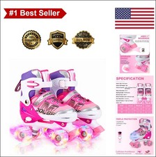 Adjustable Roller Skates for Girls Light Up Wheels ABEC 7 Bearings Size 10-3
