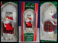 NOS European Blown Glass Santas Best Poodle Puppy in Plaid Christmas Ornament