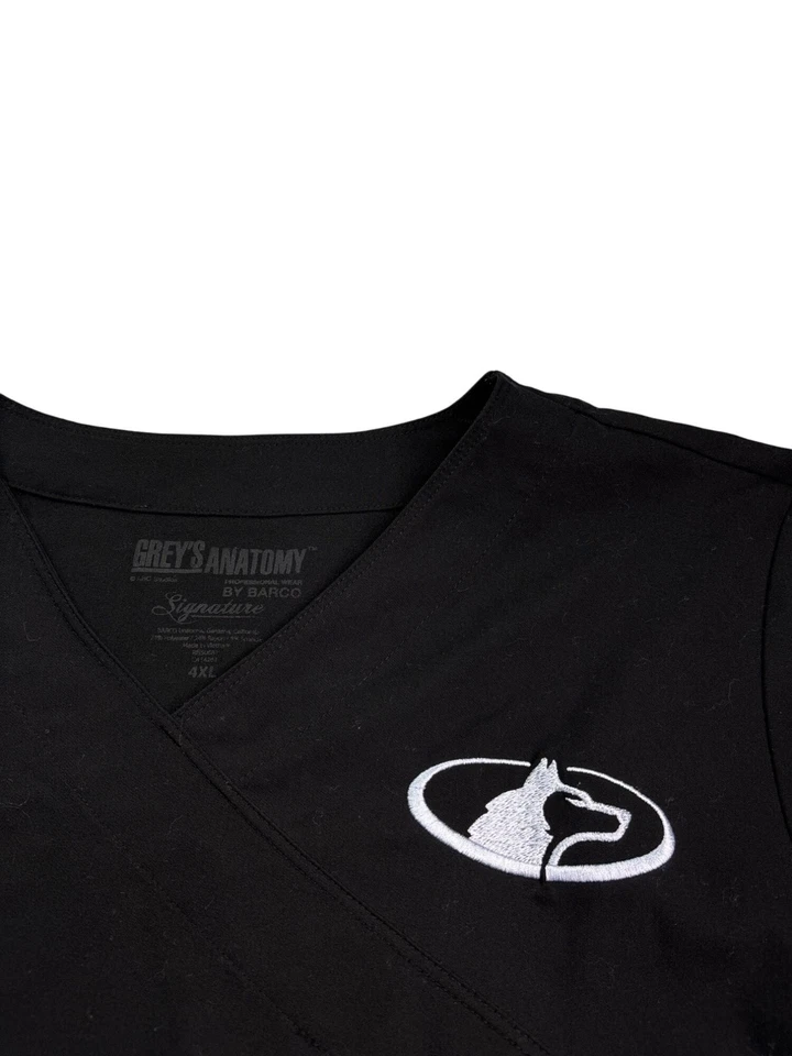 Greys Anatomy By Barco 4XL Black Scrub Top Custom Embroidered Wolf Logo - Image 2 of 4