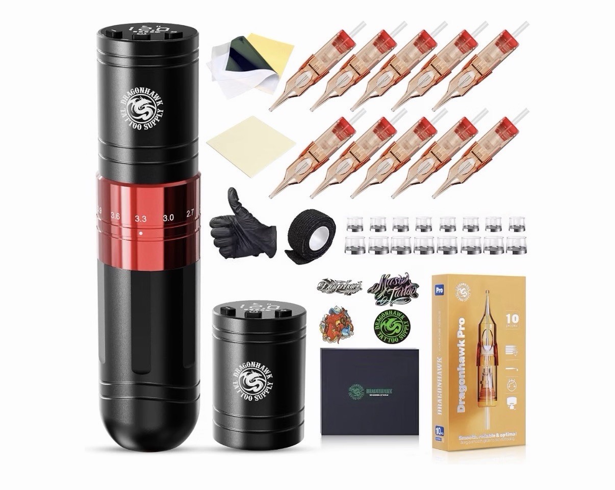 Dragonhawk A2 Wireless Tattoo Pen Kit with 2 Batteries Adjustable Stroke 2.4-4.2